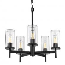  7011-5 BLK-CLR - Winslett 5-Light Chandelier in Matte Black with Ribbed Clear Glass Shades